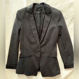 H&M women’s blazer black charcoal pleather collar business casual